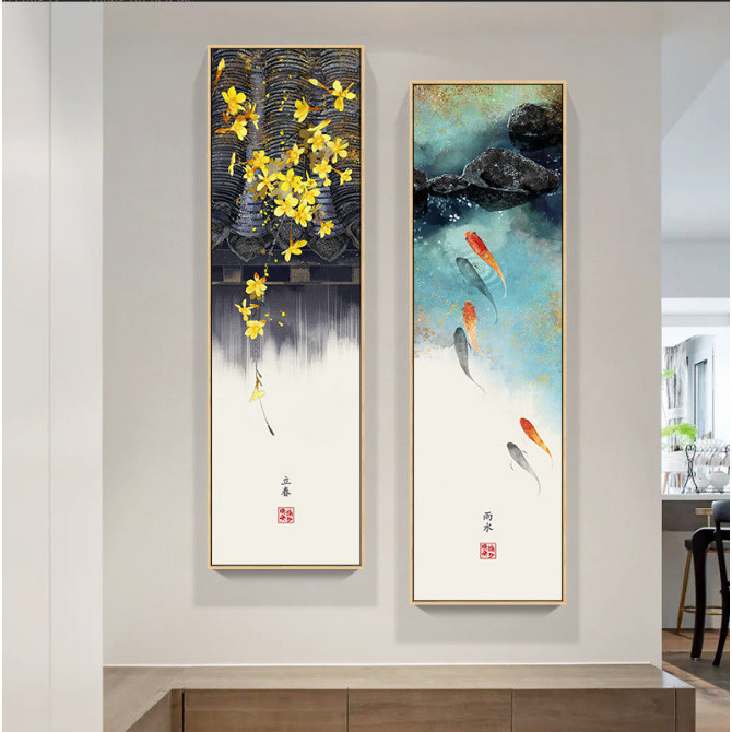 Tranh Canvas Phong Cách Trung Quốc Tranh Canvas Có Khung Composite + Tặng Đinh 3 Chân Treo Tranh