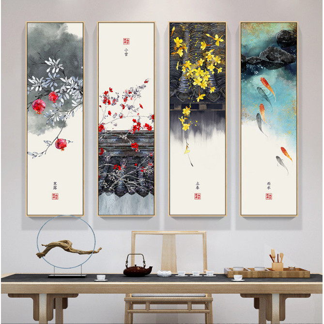 Tranh Canvas Phong Cách Trung Quốc Tranh Canvas Có Khung Composite + Tặng Đinh 3 Chân Treo Tranh