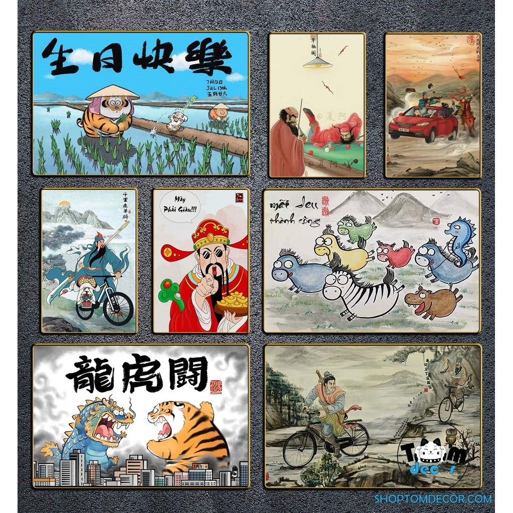 Tranh Vô Tri Tổng Hợp Nhiều Mẫu Mã Đáo Thành Công,Quan Vũ Cưỡi Vespa,Long Tranh Hổ Đấu - Tranh Tráng Gương