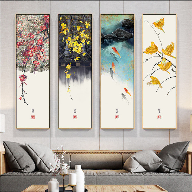 Tranh Canvas Phong Cách Trung Quốc Tranh Canvas Có Khung Composite + Tặng Đinh 3 Chân Treo Tranh
