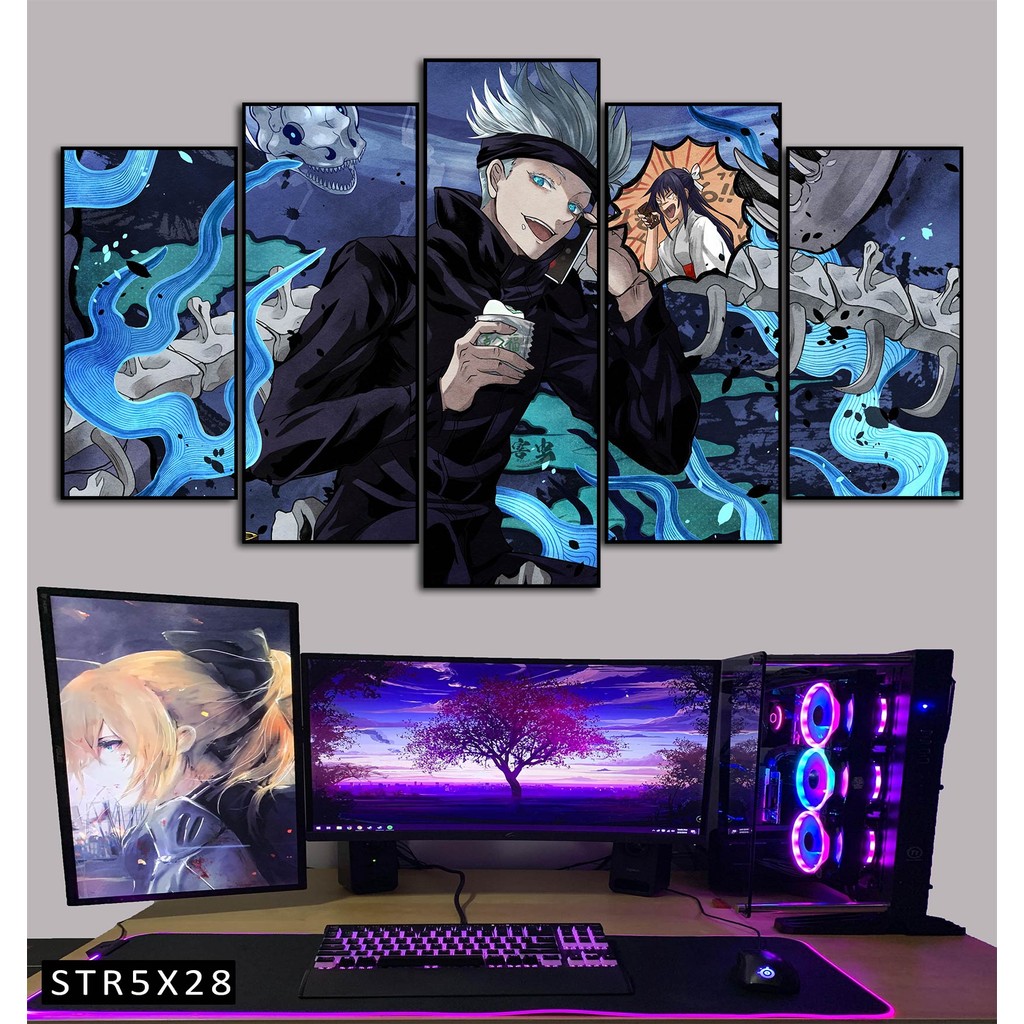 Tranh Jujutsu Kaisen Tranh Ghép 5 Bức Satoru Gojo Nhựa Formex 5mm Mặt Gương,Mặt Nhám Mờ Dán Tường