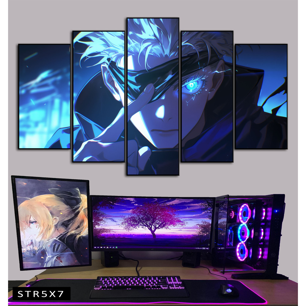 Tranh Jujutsu Kaisen Tranh Ghép 5 Bức Satoru Gojo Nhựa Formex 5mm Mặt Gương,Mặt Nhám Mờ Dán Tường