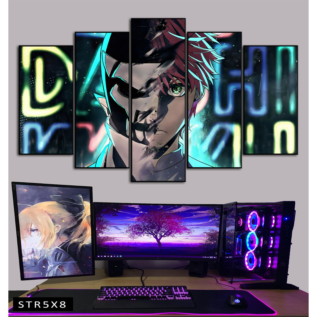 Tranh Jujutsu Kaisen Tranh Ghép 5 Bức Satoru Gojo Nhựa Formex 5mm Mặt Gương,Mặt Nhám Mờ Dán Tường