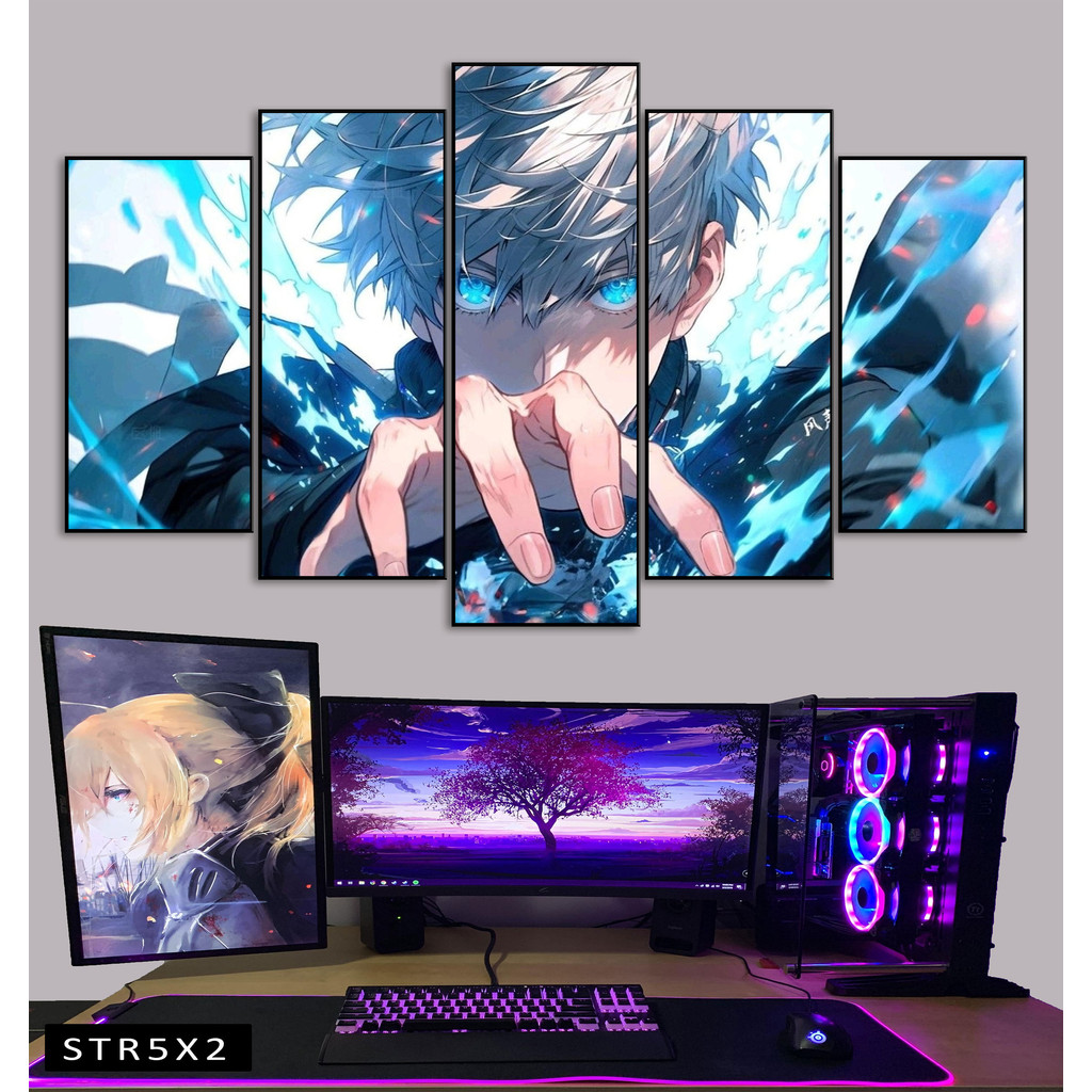 Tranh Jujutsu Kaisen Tranh Ghép 5 Bức Satoru Gojo Nhựa Formex 5mm Mặt Gương,Mặt Nhám Mờ Dán Tường