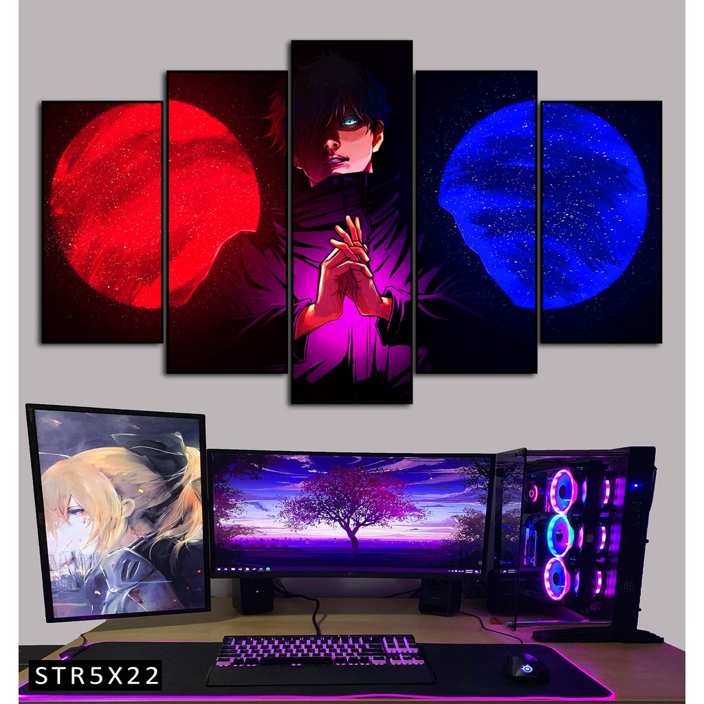 Tranh Jujutsu Kaisen Tranh Ghép 5 Bức Satoru Gojo Nhựa Formex 5mm Mặt Gương,Mặt Nhám Mờ Dán Tường