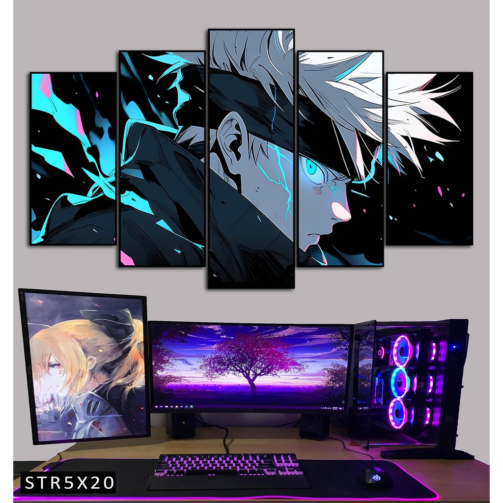 Tranh Jujutsu Kaisen Tranh Ghép 5 Bức Satoru Gojo Nhựa Formex 5mm Mặt Gương,Mặt Nhám Mờ Dán Tường