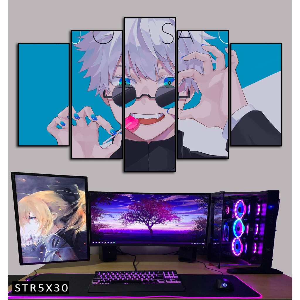 Tranh Jujutsu Kaisen Tranh Ghép 5 Bức Satoru Gojo Nhựa Formex 5mm Mặt Gương,Mặt Nhám Mờ Dán Tường