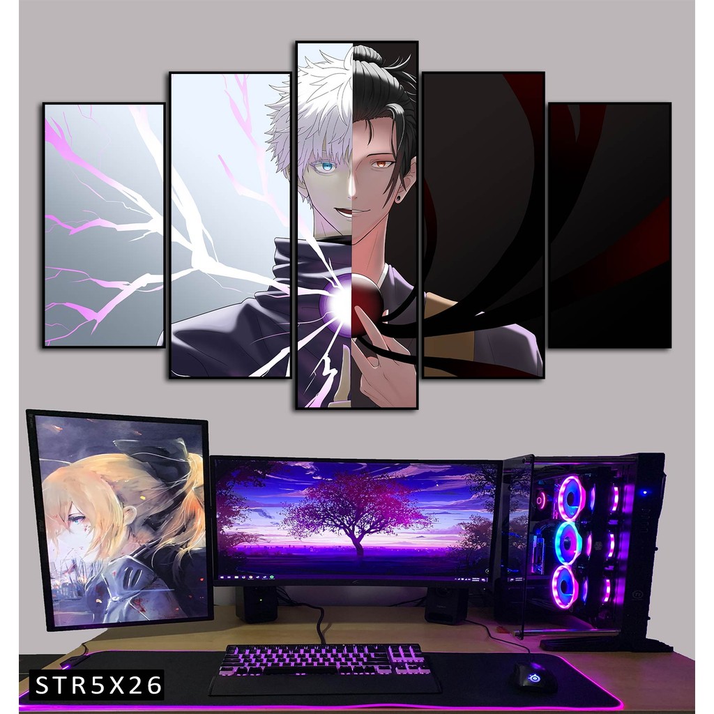 Tranh Jujutsu Kaisen Tranh Ghép 5 Bức Satoru Gojo Nhựa Formex 5mm Mặt Gương,Mặt Nhám Mờ Dán Tường