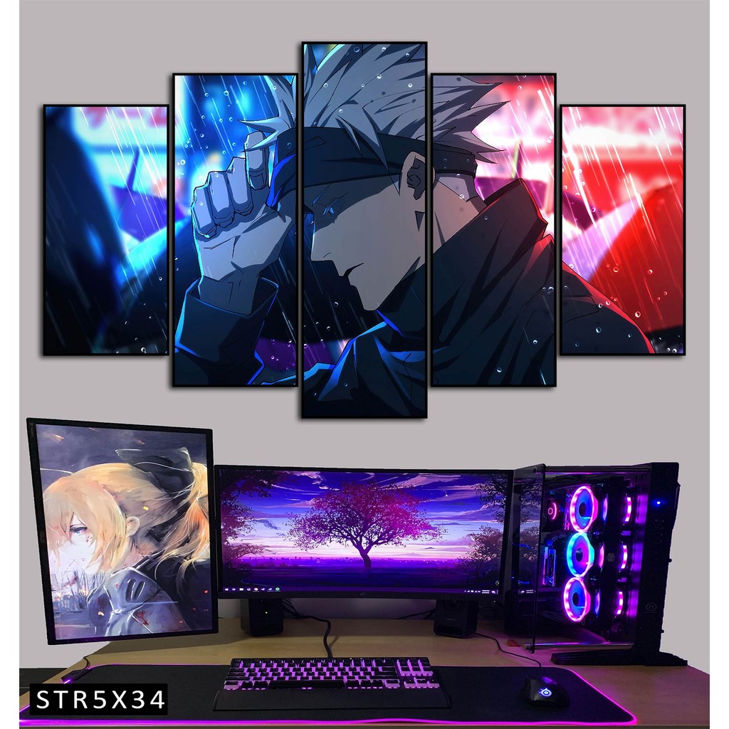 Tranh Jujutsu Kaisen Tranh Ghép 5 Bức Satoru Gojo Nhựa Formex 5mm Mặt Gương,Mặt Nhám Mờ Dán Tường