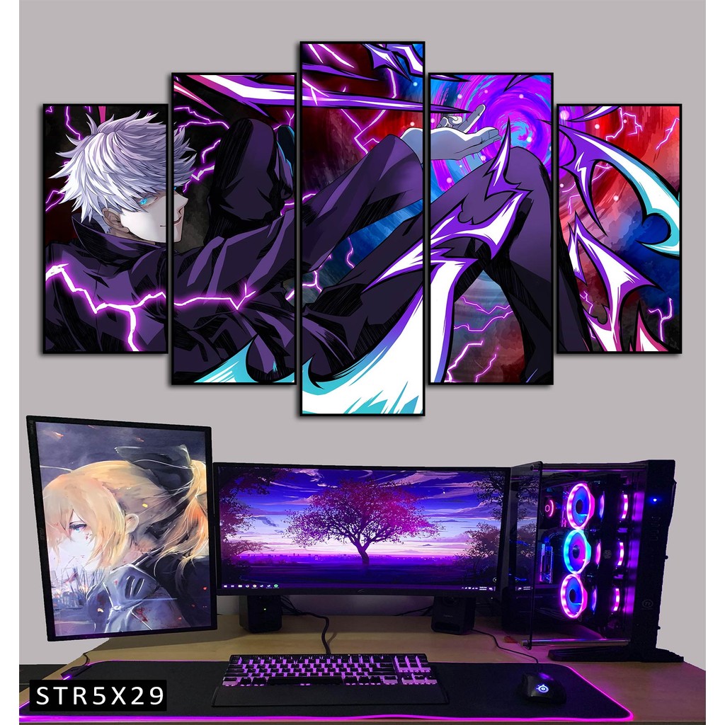 Tranh Jujutsu Kaisen Tranh Ghép 5 Bức Satoru Gojo Nhựa Formex 5mm Mặt Gương,Mặt Nhám Mờ Dán Tường