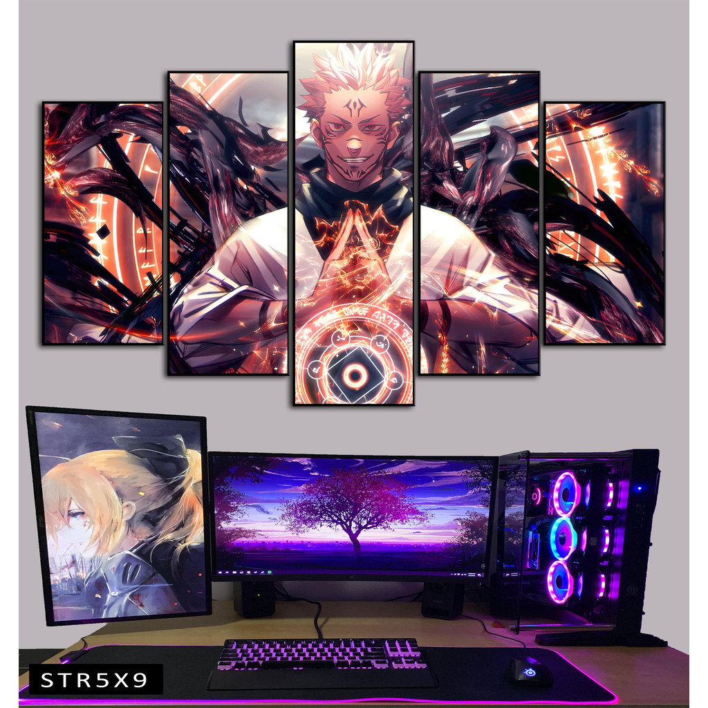 Tranh Jujutsu Kaisen Tranh Ghép 5 Bức Satoru Gojo Nhựa Formex 5mm Mặt Gương,Mặt Nhám Mờ Dán Tường