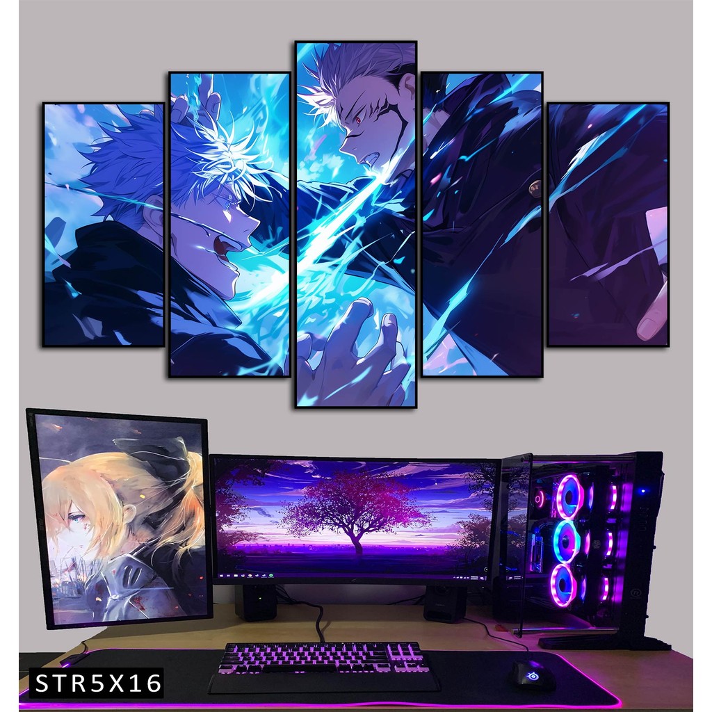 Tranh Jujutsu Kaisen Tranh Ghép 5 Bức Satoru Gojo Nhựa Formex 5mm Mặt Gương,Mặt Nhám Mờ Dán Tường