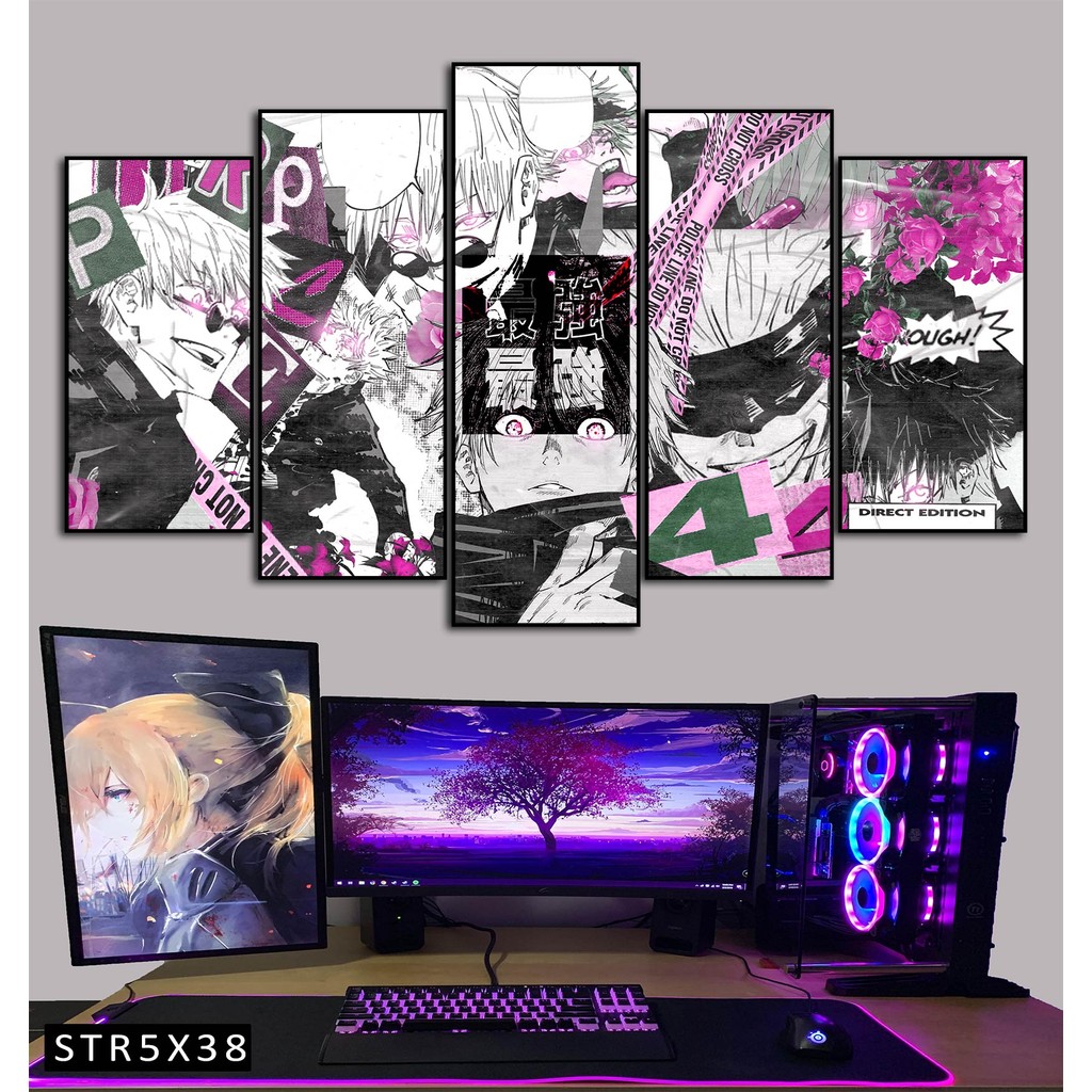 Tranh Jujutsu Kaisen Tranh Ghép 5 Bức Satoru Gojo Nhựa Formex 5mm Mặt Gương,Mặt Nhám Mờ Dán Tường