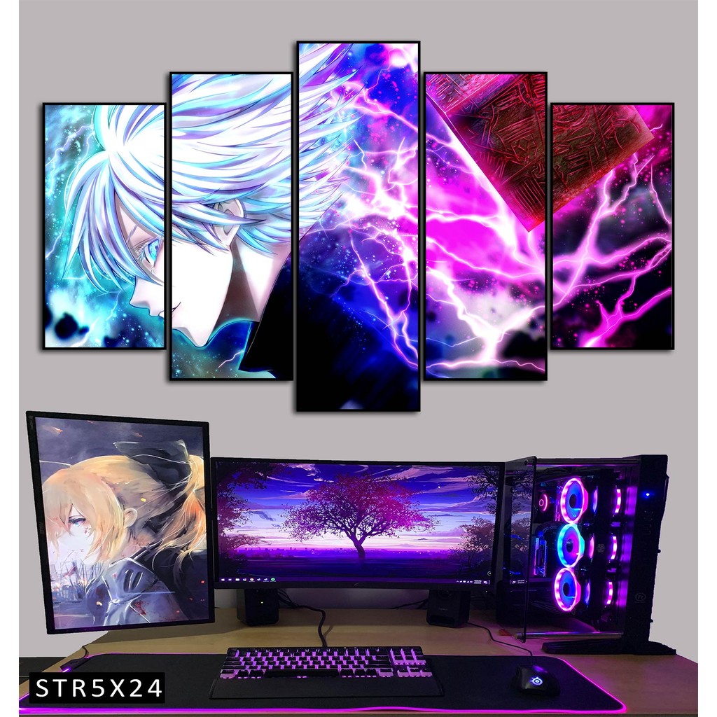 Tranh Jujutsu Kaisen Tranh Ghép 5 Bức Satoru Gojo Nhựa Formex 5mm Mặt Gương,Mặt Nhám Mờ Dán Tường