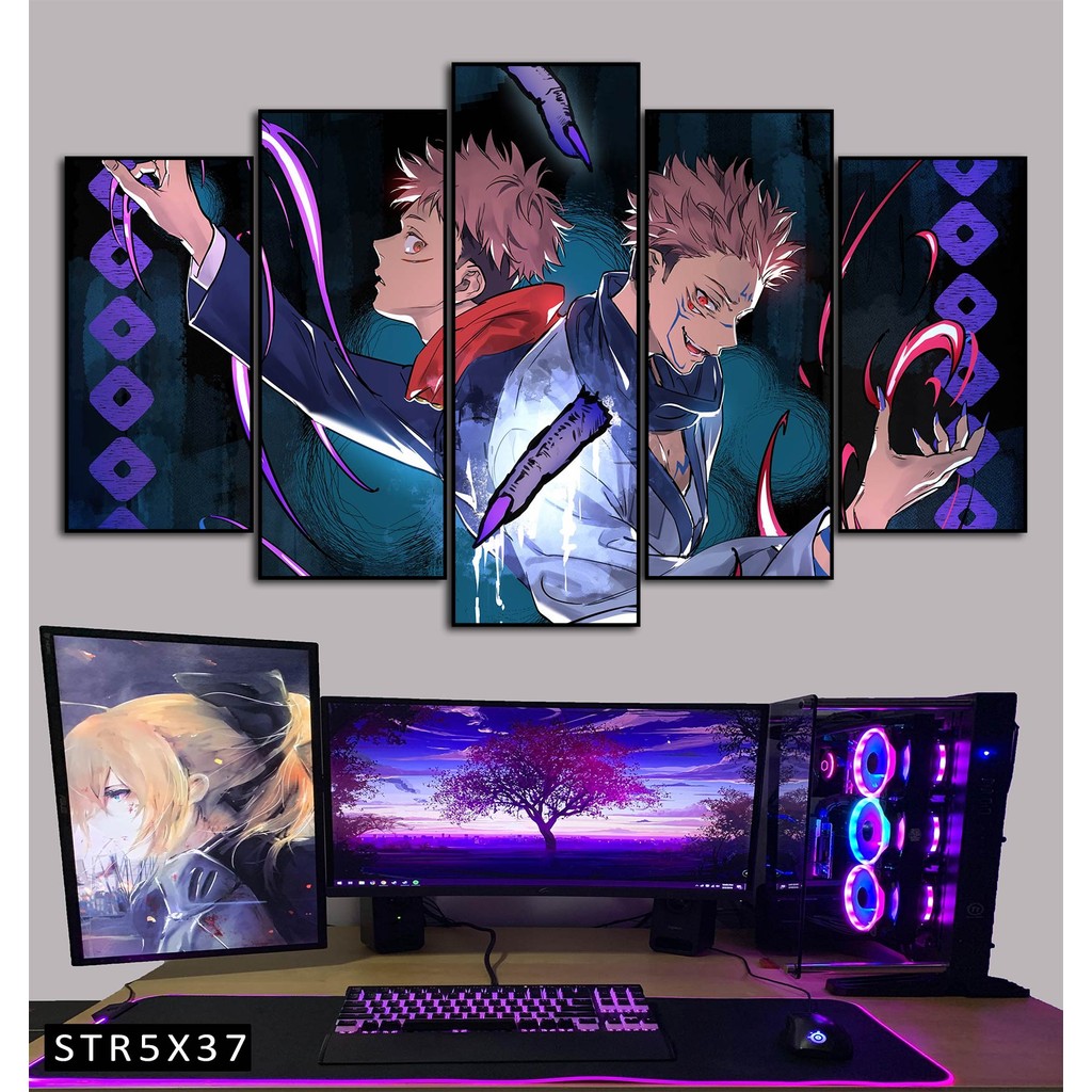 Tranh Jujutsu Kaisen Tranh Ghép 5 Bức Satoru Gojo Nhựa Formex 5mm Mặt Gương,Mặt Nhám Mờ Dán Tường