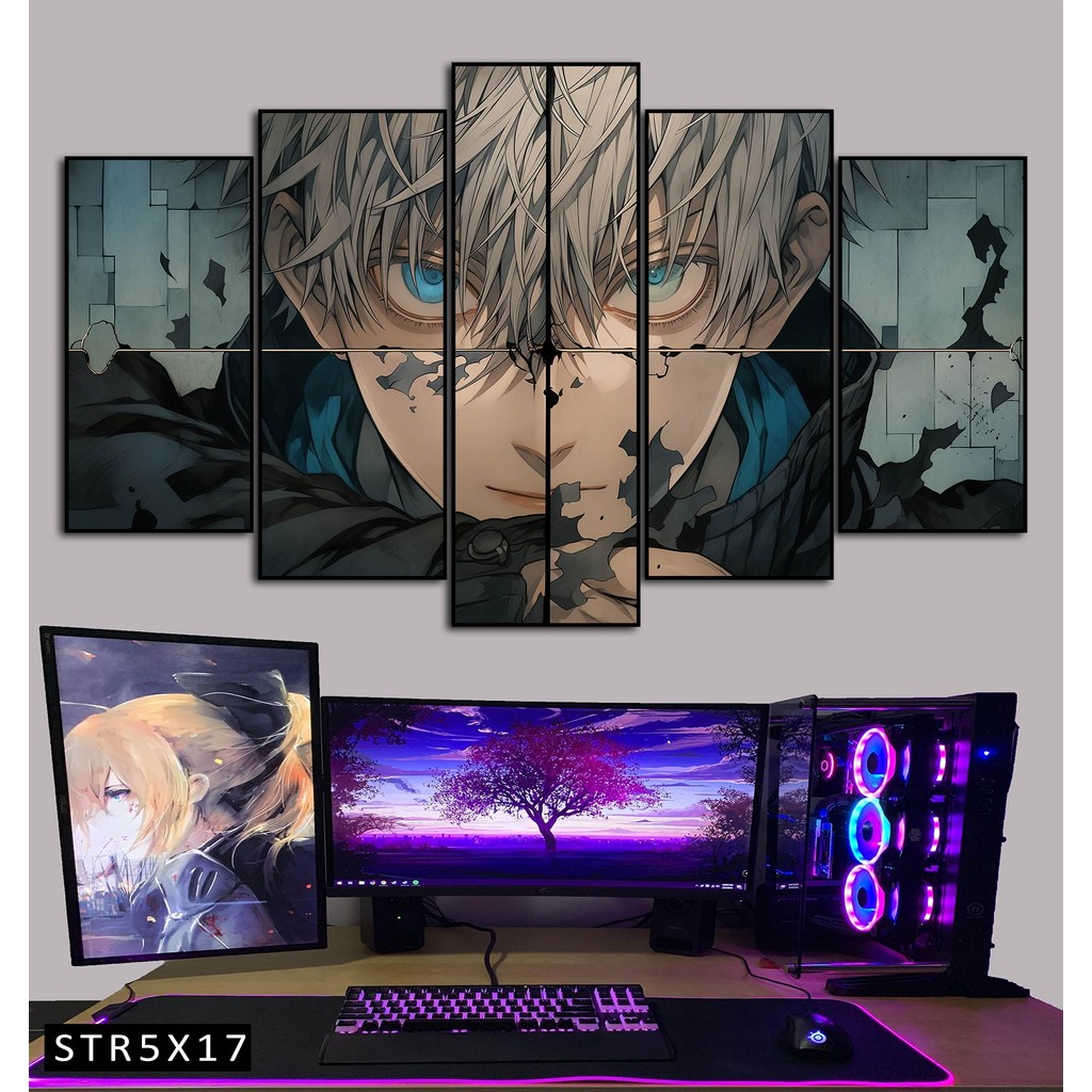 Tranh Jujutsu Kaisen Tranh Ghép 5 Bức Satoru Gojo Nhựa Formex 5mm Mặt Gương,Mặt Nhám Mờ Dán Tường