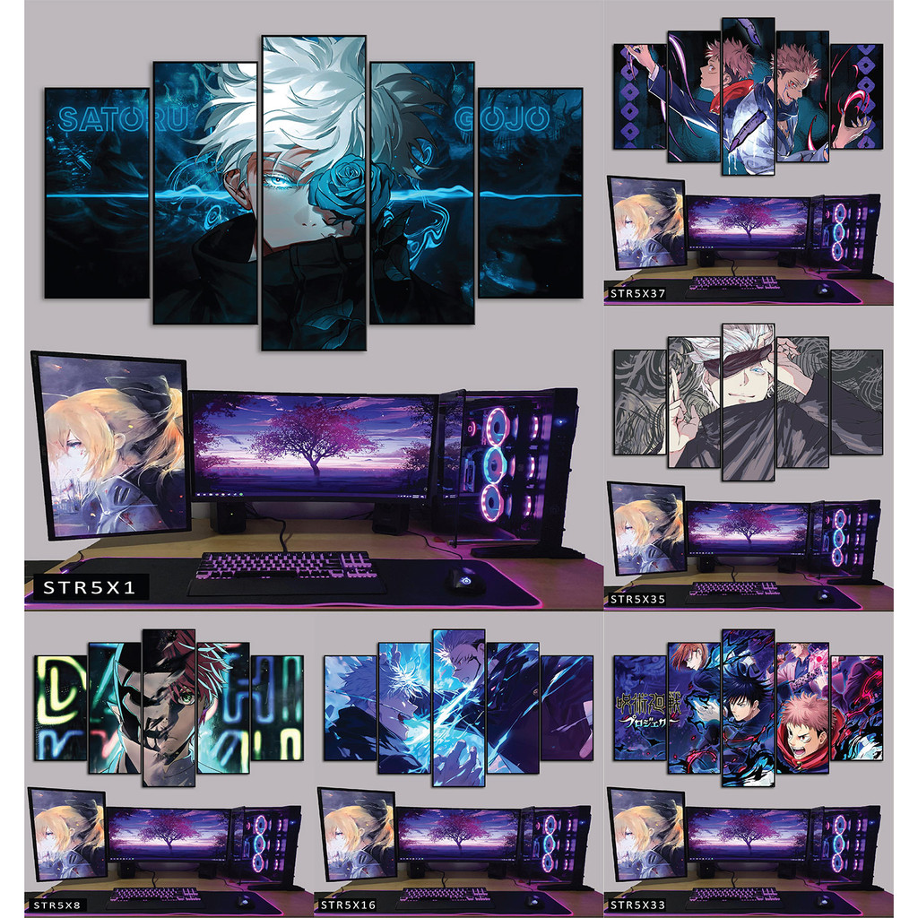 Tranh Jujutsu Kaisen Tranh Ghép 5 Bức Satoru Gojo Nhựa Formex 5mm Mặt Gương,Mặt Nhám Mờ Dán Tường