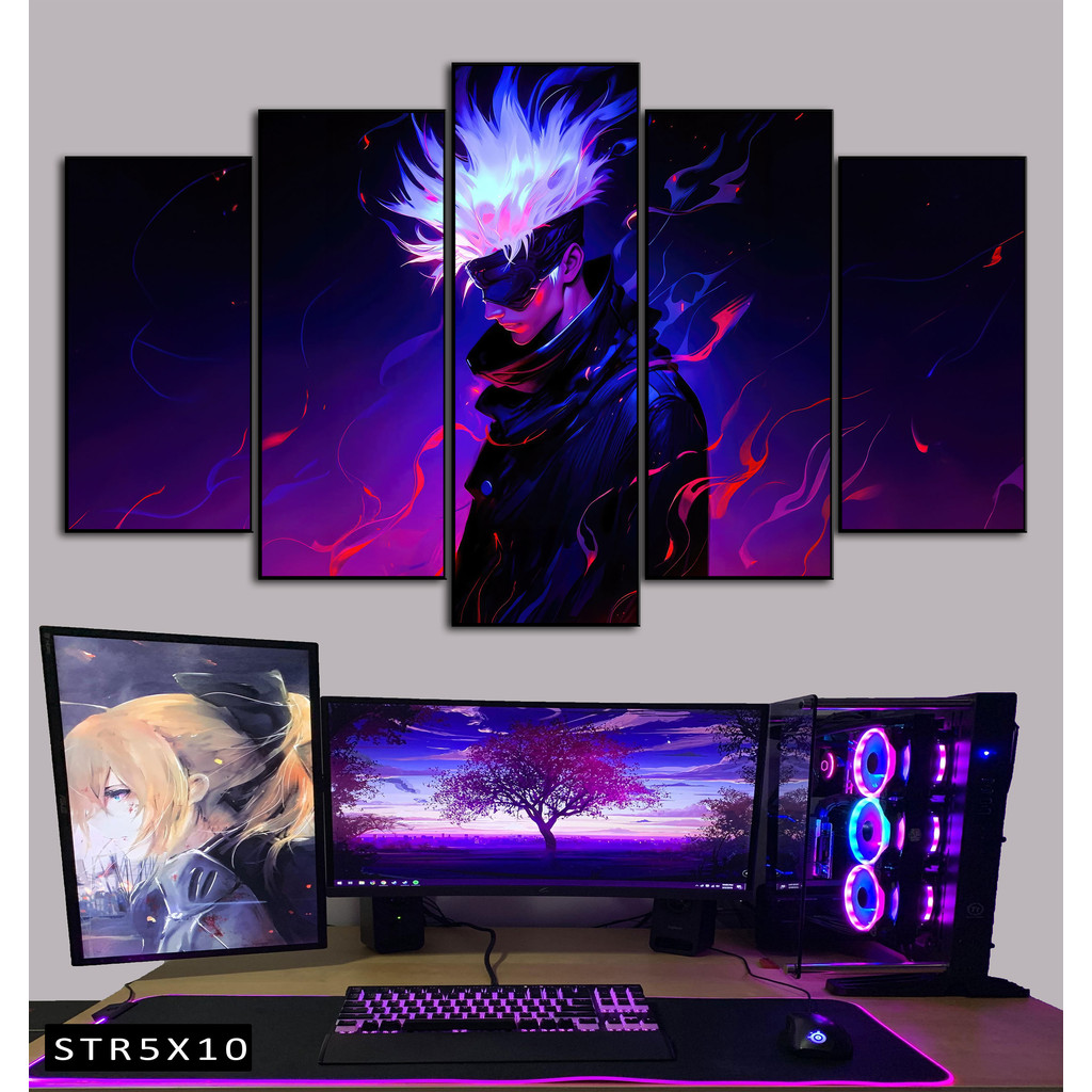 Tranh Jujutsu Kaisen Tranh Ghép 5 Bức Satoru Gojo Nhựa Formex 5mm Mặt Gương,Mặt Nhám Mờ Dán Tường