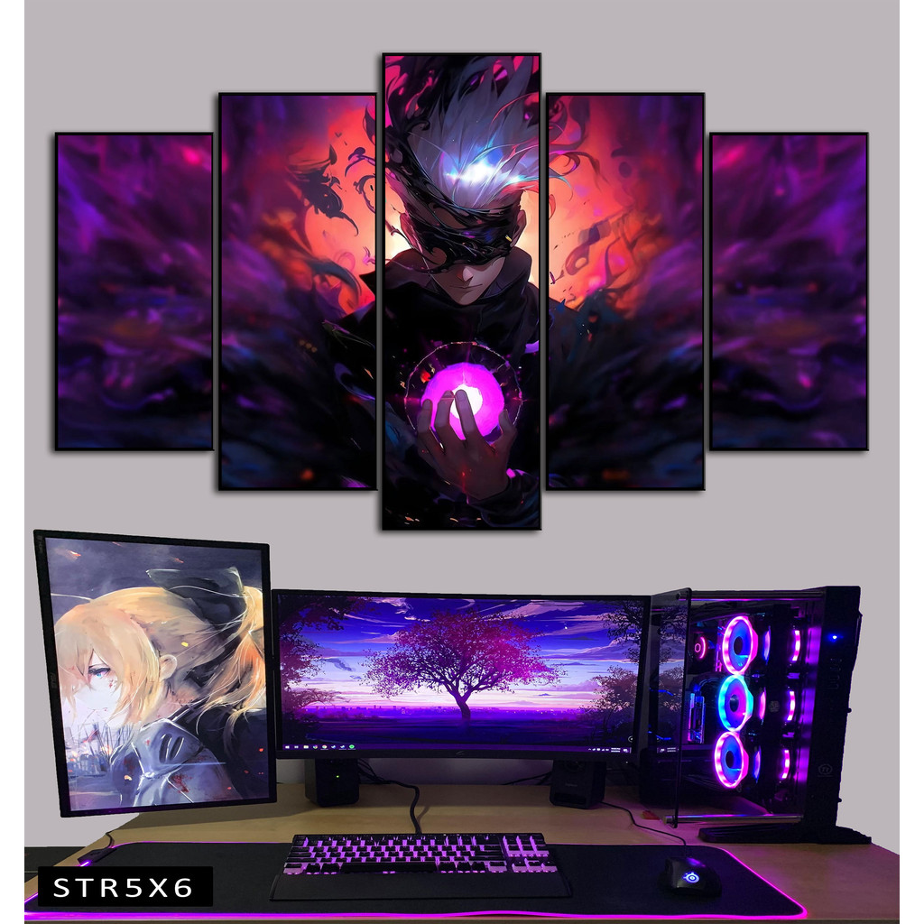 Tranh Jujutsu Kaisen Tranh Ghép 5 Bức Satoru Gojo Nhựa Formex 5mm Mặt Gương,Mặt Nhám Mờ Dán Tường