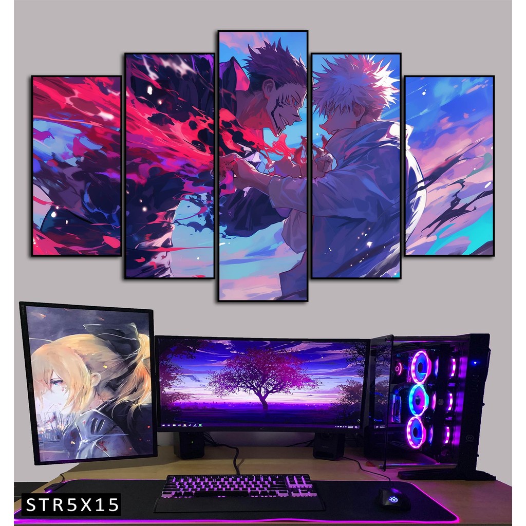 Tranh Jujutsu Kaisen Tranh Ghép 5 Bức Satoru Gojo Nhựa Formex 5mm Mặt Gương,Mặt Nhám Mờ Dán Tường