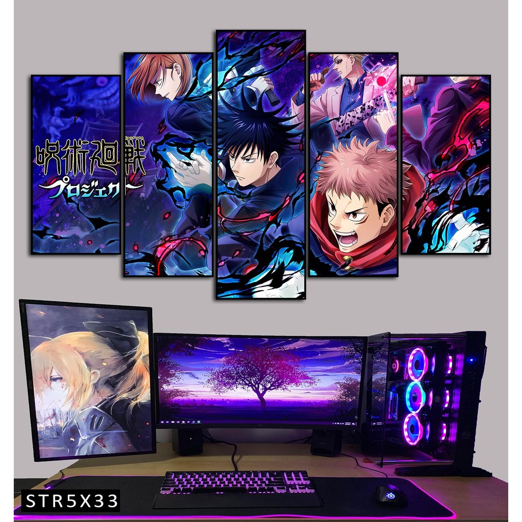 Tranh Jujutsu Kaisen Tranh Ghép 5 Bức Satoru Gojo Nhựa Formex 5mm Mặt Gương,Mặt Nhám Mờ Dán Tường