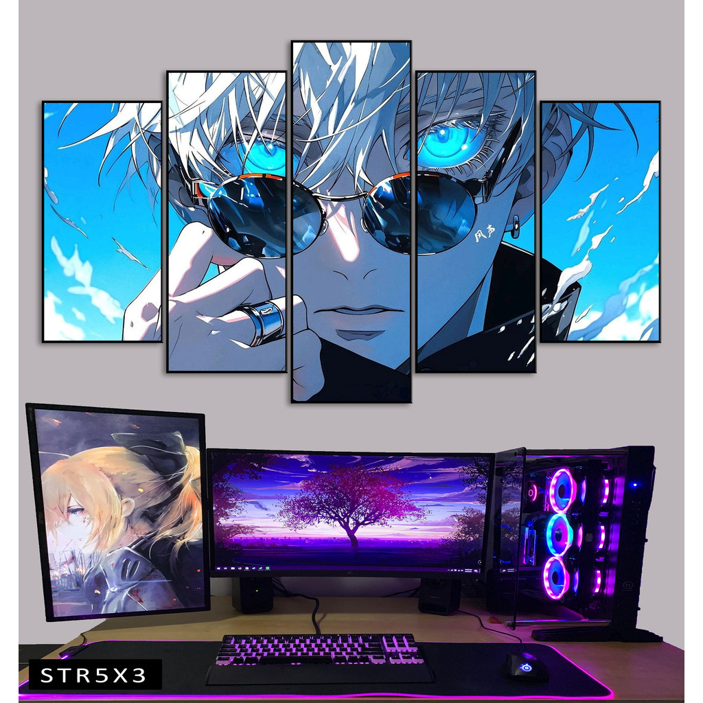 Tranh Jujutsu Kaisen Tranh Ghép 5 Bức Satoru Gojo Nhựa Formex 5mm Mặt Gương,Mặt Nhám Mờ Dán Tường