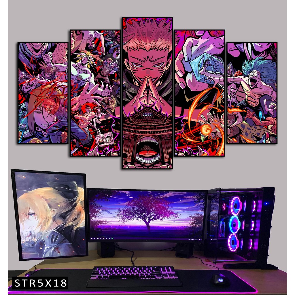 Tranh Jujutsu Kaisen Tranh Ghép 5 Bức Satoru Gojo Nhựa Formex 5mm Mặt Gương,Mặt Nhám Mờ Dán Tường