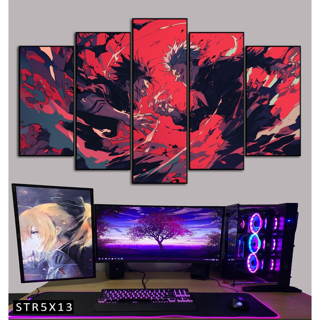 Tranh Jujutsu Kaisen Tranh Ghép 5 Bức Satoru Gojo Nhựa Formex 5mm Mặt Gương,Mặt Nhám Mờ Dán Tường