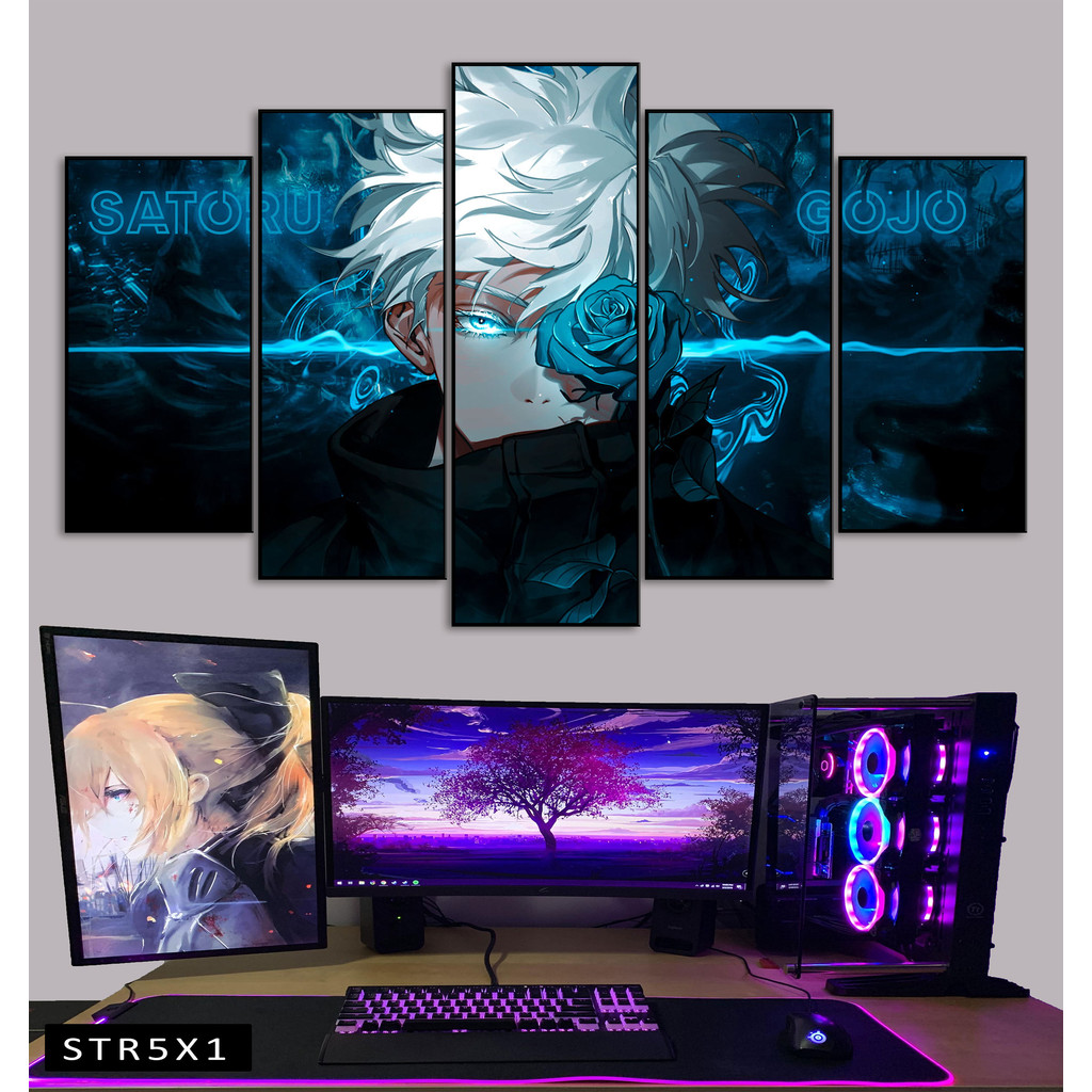 Tranh Jujutsu Kaisen Tranh Ghép 5 Bức Satoru Gojo Nhựa Formex 5mm Mặt Gương,Mặt Nhám Mờ Dán Tường