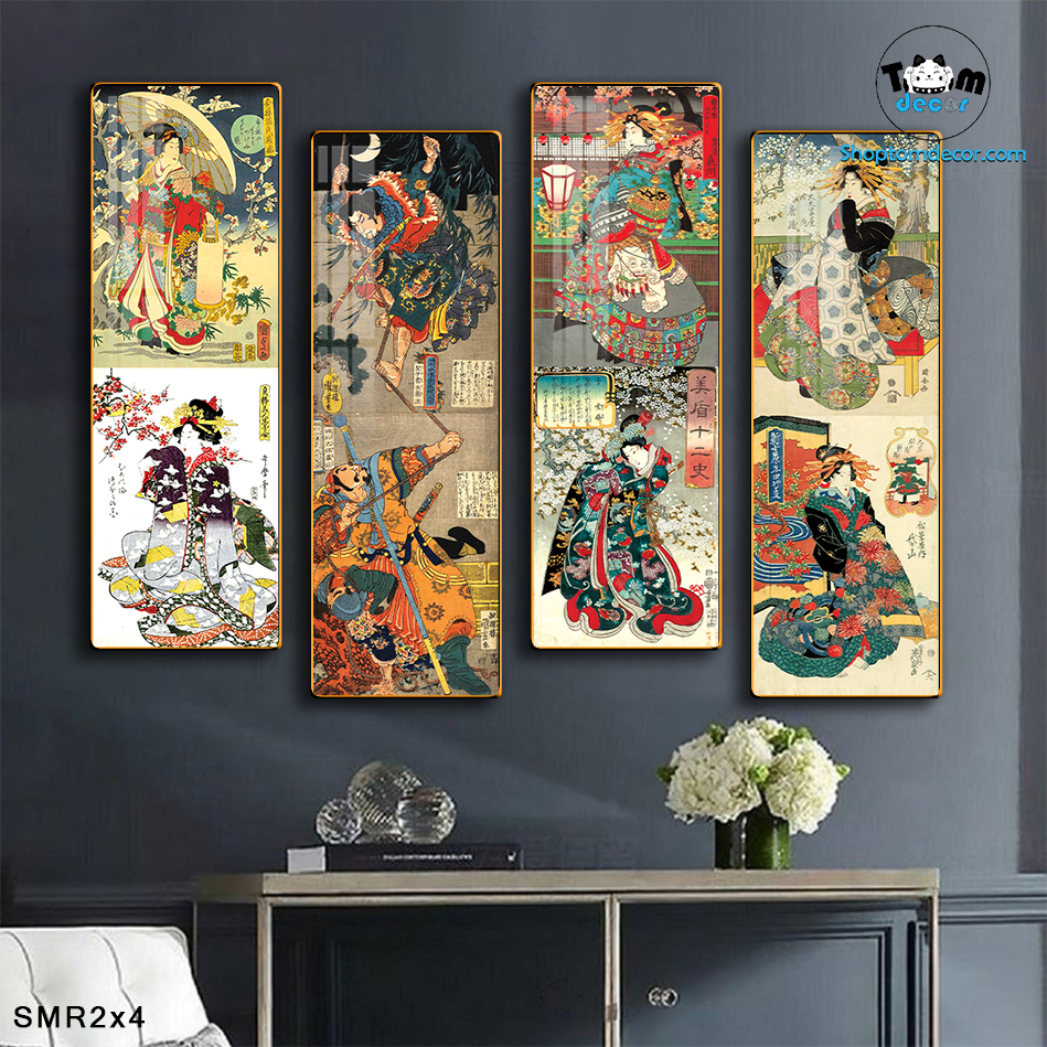 Bộ 4 Tranh Tráng Gương Sammurai Nhật Bản Decor Tiệm Tato Nhà Hàng Tiệm Cổ - SMR2X4