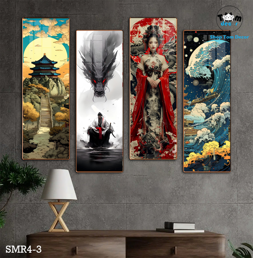 Bộ 4 Tranh Tráng Gương Sammurai Nhật Bản Decor Tiệm Tato Nhà Hàng Tiệm Cổ - SMR4-3