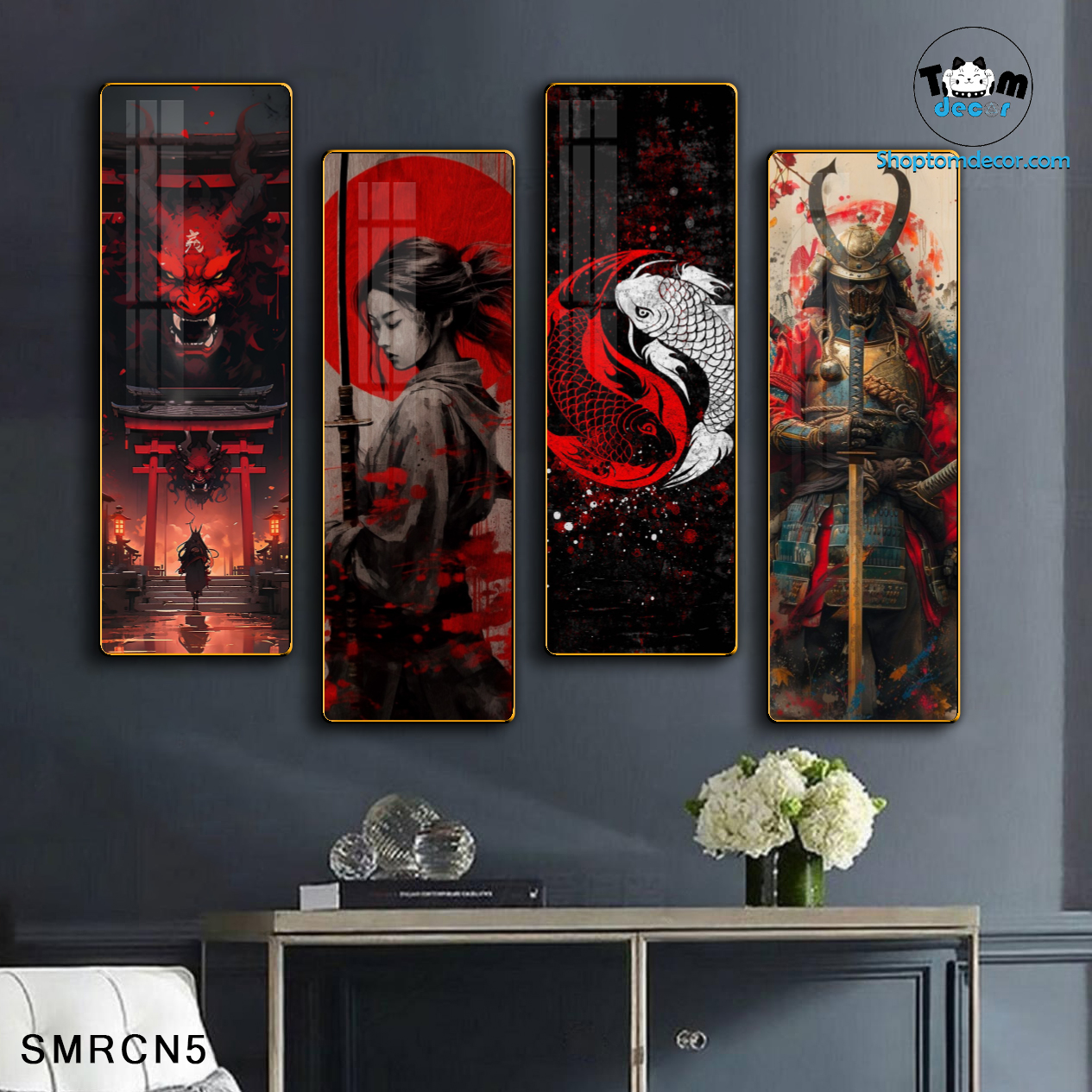 Bộ 4 Tranh Tráng Gương Sammurai Nhật Bản Decor Tiệm Tato Nhà Hàng Tiệm Cổ - SMRCN5