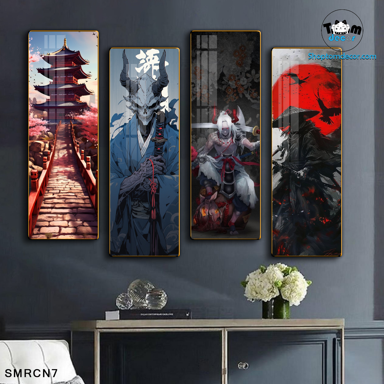 Bộ 4 Tranh Tráng Gương Sammurai Nhật Bản Decor Tiệm Tato Nhà Hàng Tiệm Cổ - SMRCN7