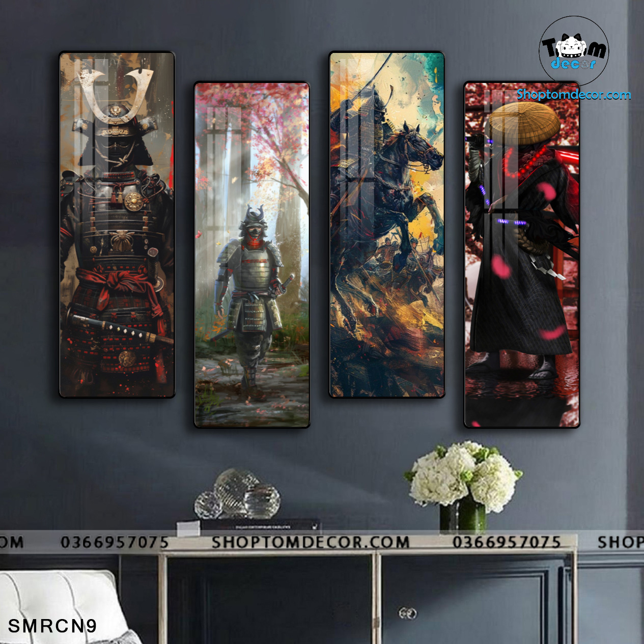 Bộ 4 Tranh Tráng Gương Sammurai Nhật Bản Decor Tiệm Tato Nhà Hàng Tiệm Cổ - SMRCN9