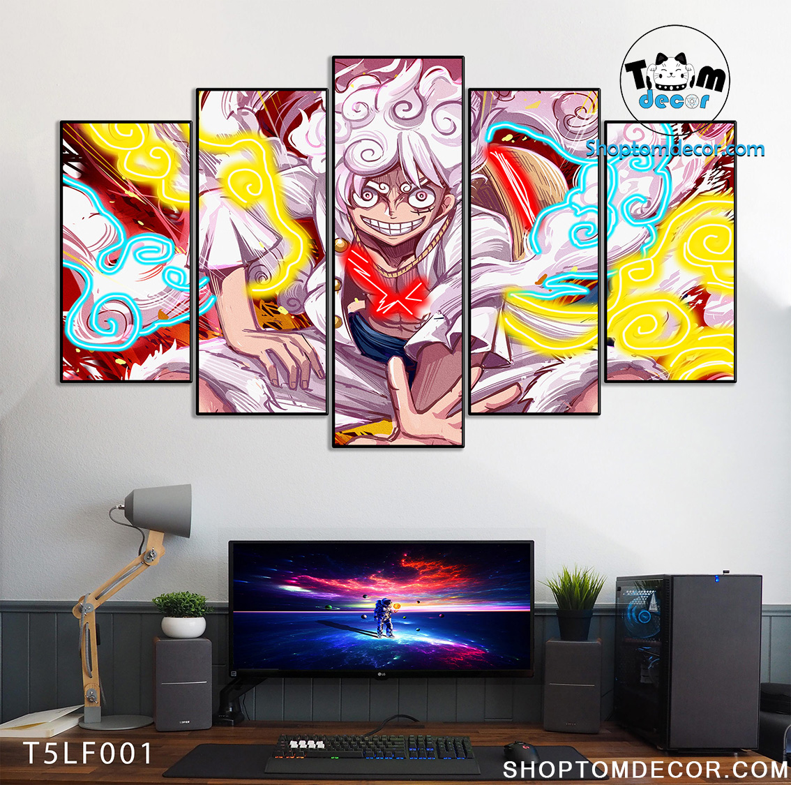 Tranh Luffy Gear 5 Ghép Hiệu Ứng Neon Tráng Gương Dán Tường,Tranh Canvas,Tráng Gương Nhựa Formex 5mm - Tranh One Piece T5LF001