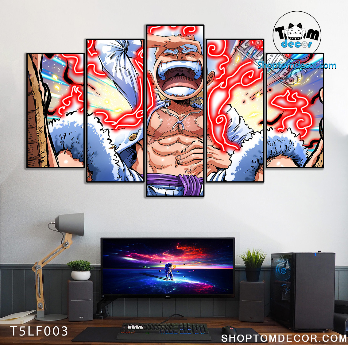 Tranh Luffy Gear 5 Ghép Hiệu Ứng Neon Tráng Gương Dán Tường,Tranh Canvas,Tráng Gương Nhựa Formex 5mm - Tranh One Piece T5LF003
