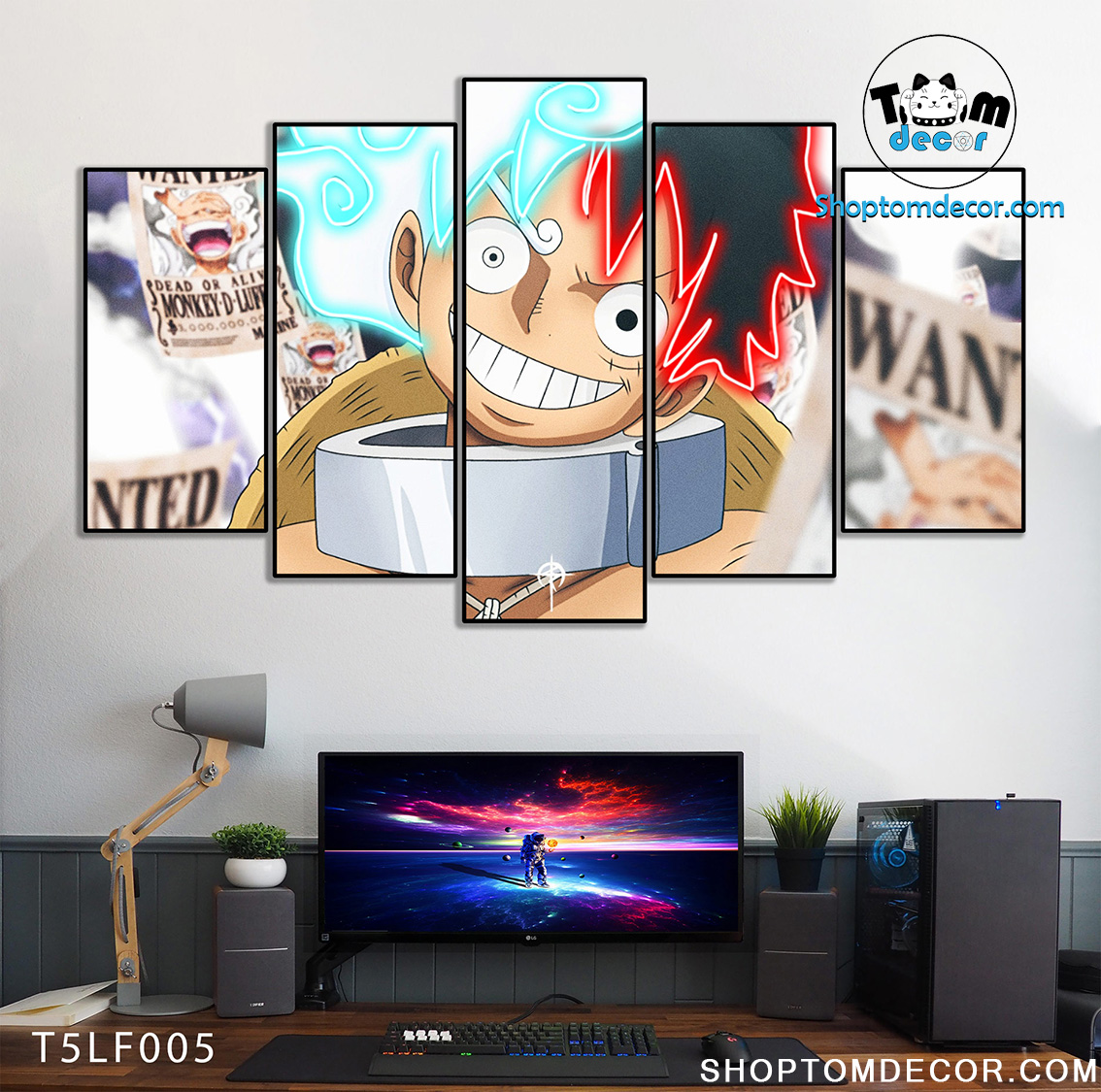 Tranh Luffy Gear 5 Ghép Hiệu Ứng Neon Tráng Gương Dán Tường,Tranh Canvas,Tráng Gương Nhựa Formex 5mm - Tranh One Piece T5LF005