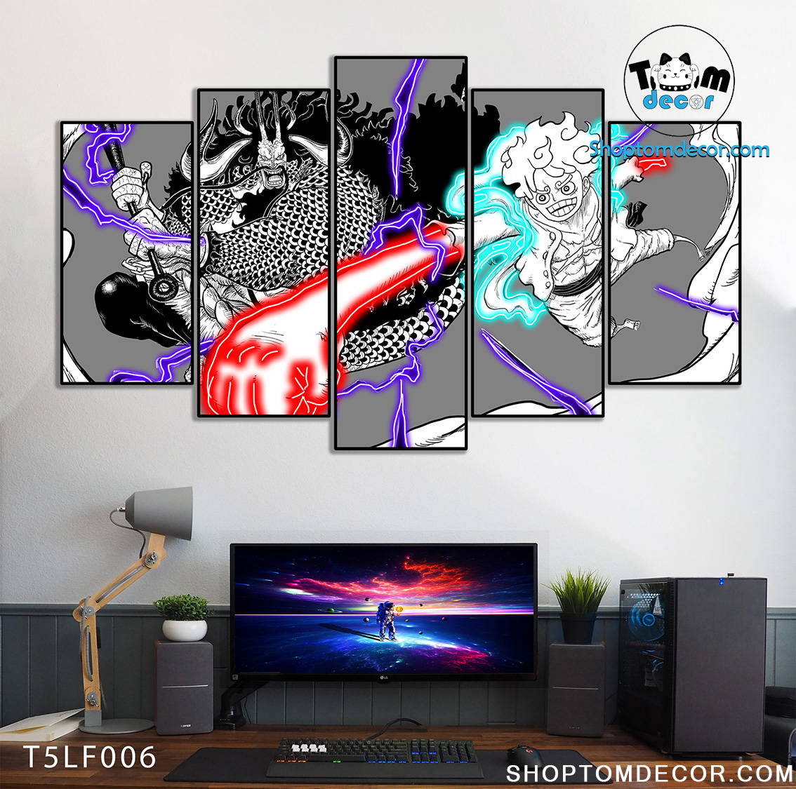 Tranh Luffy Gear 5 Ghép Hiệu Ứng Neon Tráng Gương Dán Tường,Tranh Canvas,Tráng Gương Nhựa Formex 5mm - Tranh One Piece T5LF006