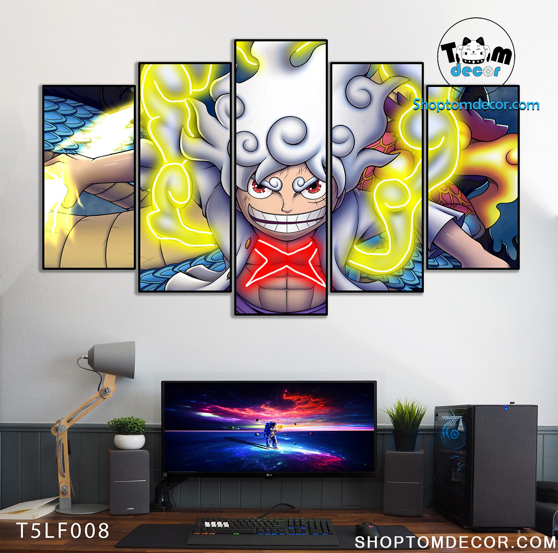 Tranh Luffy Gear 5 Ghép Hiệu Ứng Neon Tráng Gương Dán Tường,Tranh Canvas,Tráng Gương Nhựa Formex 5mm - Tranh One Piece T5LF008