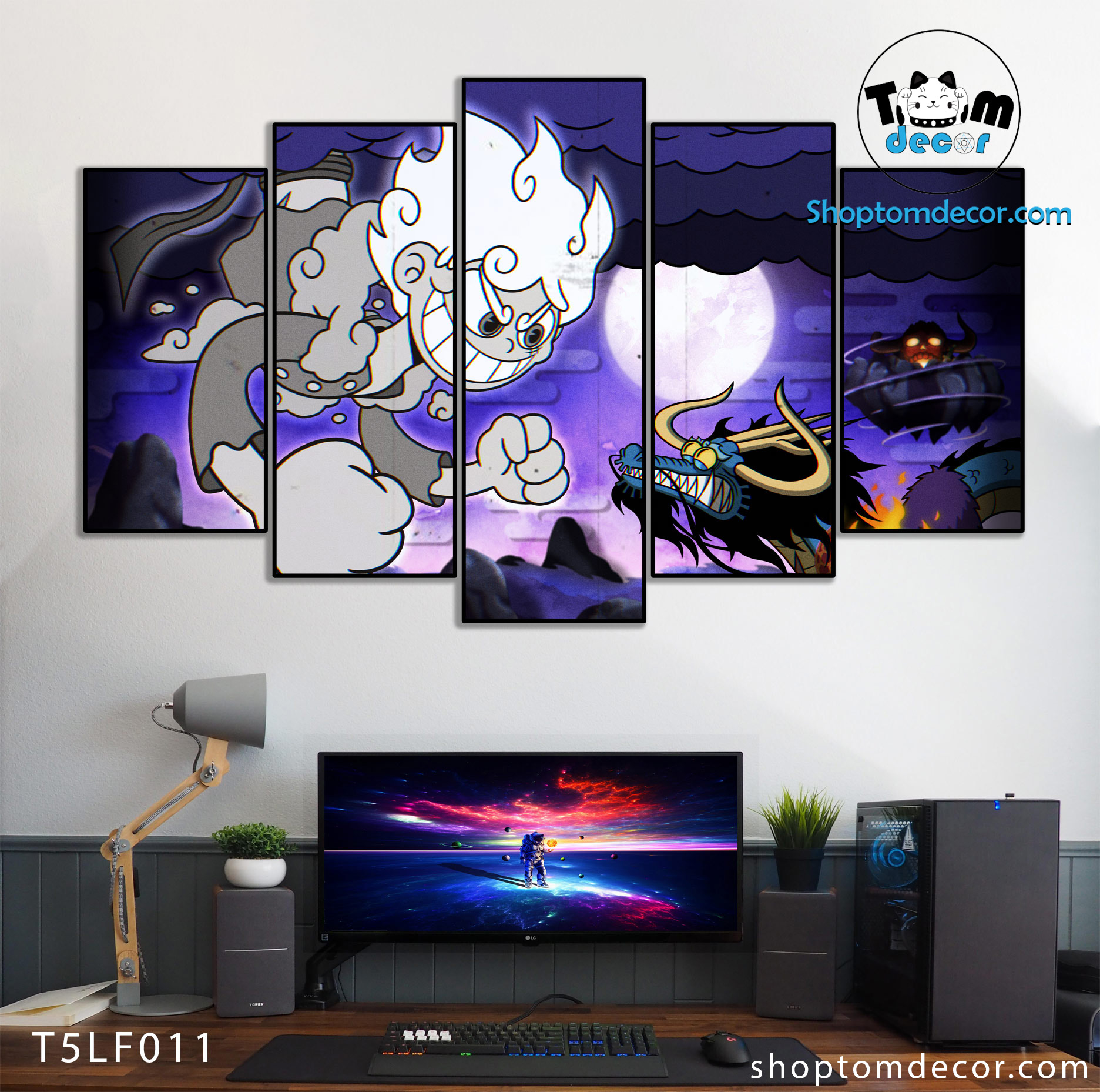 Tranh Luffy Gear 5 Ghép Hiệu Ứng Neon Tráng Gương Dán Tường,Tranh Canvas,Tráng Gương Nhựa Formex 5mm - Tranh One Piece T5LF011