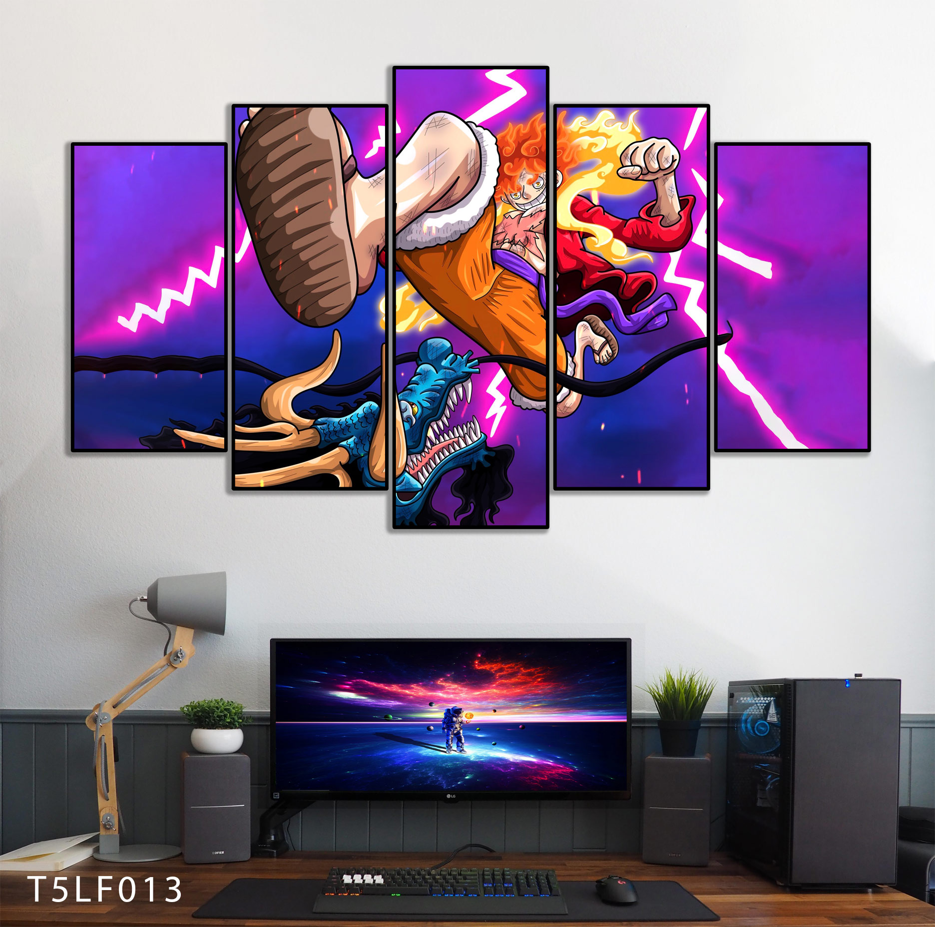 Tranh Luffy Gear 5 Ghép Hiệu Ứng Neon Tráng Gương Dán Tường,Tranh Canvas,Tráng Gương Nhựa Formex 5mm - Tranh One Piece T5LF013