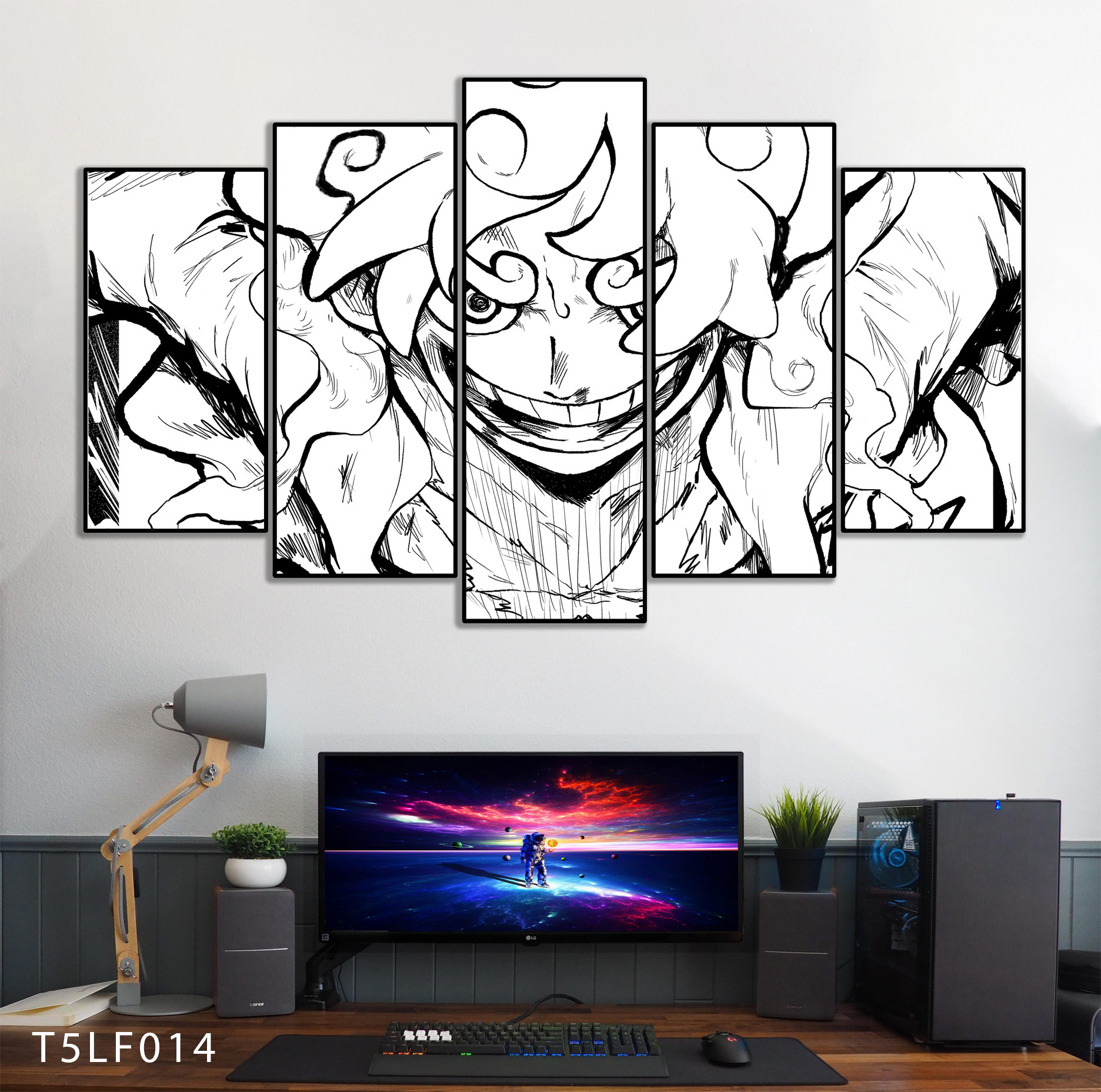 Tranh Luffy Gear 5 Ghép Hiệu Ứng Neon Tráng Gương Dán Tường,Tranh Canvas,Tráng Gương Nhựa Formex 5mm - Tranh One Piece T5LF014