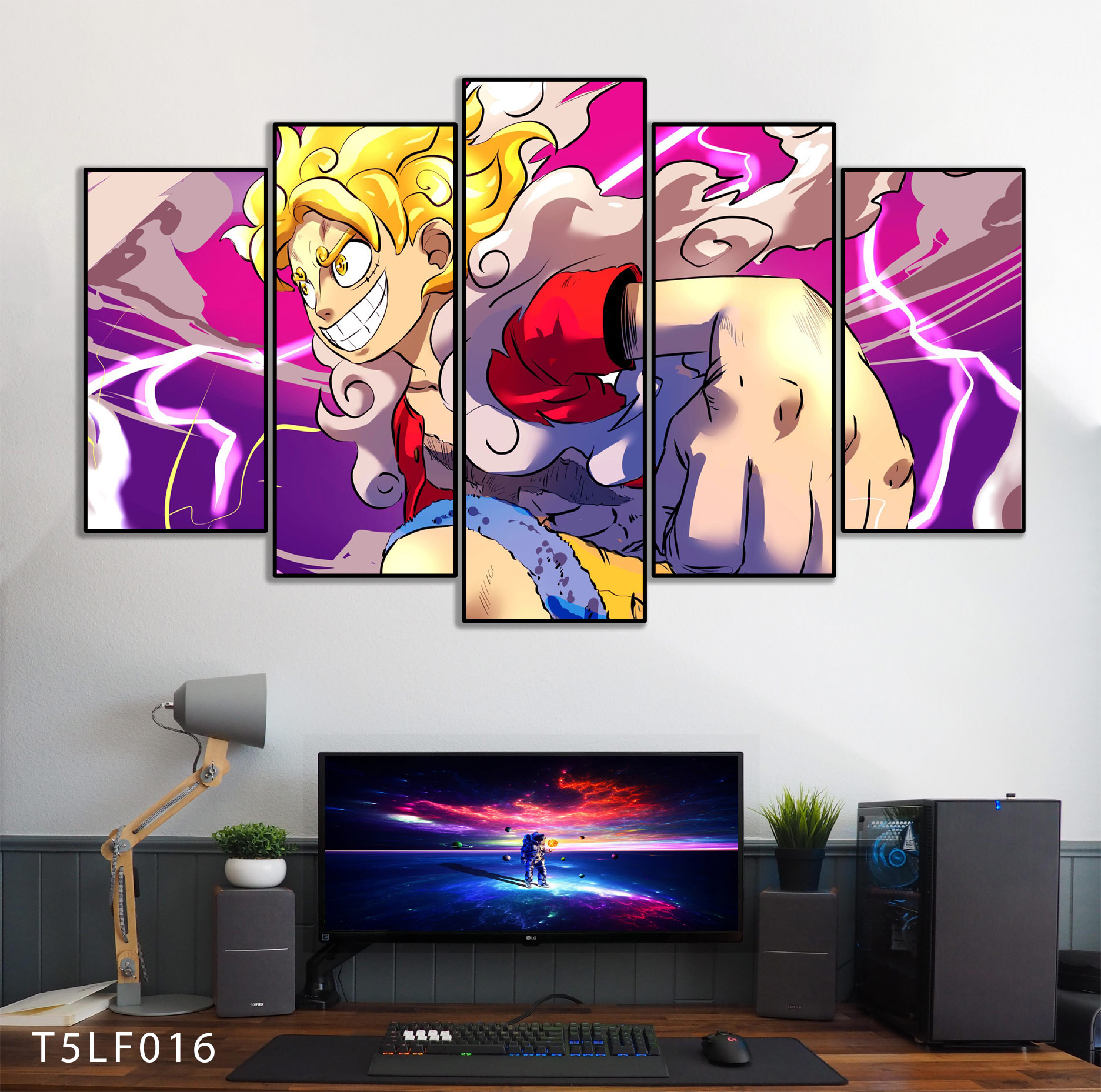 Tranh Luffy Gear 5 Ghép Hiệu Ứng Neon Tráng Gương Dán Tường,Tranh Canvas,Tráng Gương Nhựa Formex 5mm - Tranh One Piece T5LF016