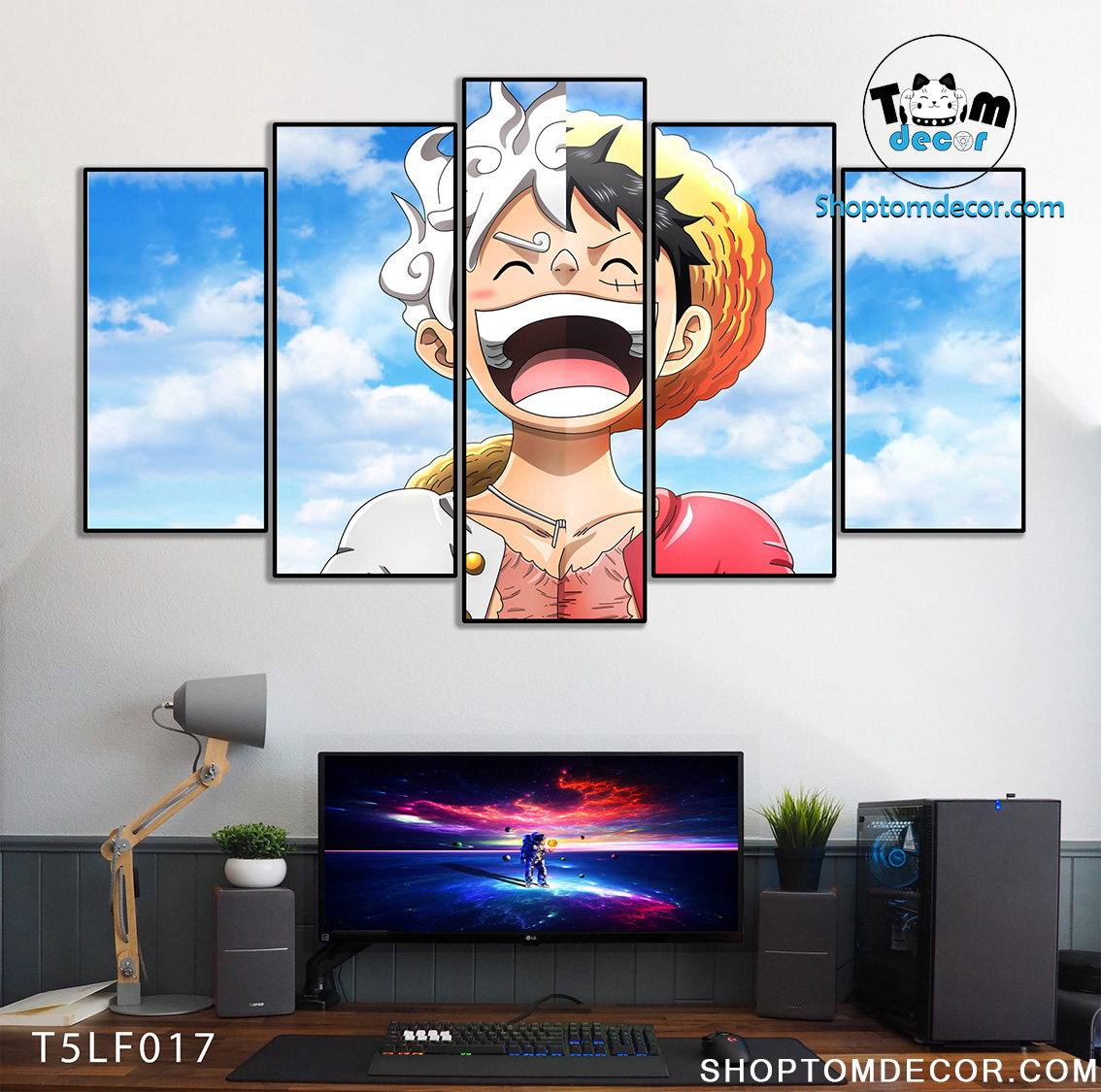 Tranh Luffy Gear 5 Ghép Hiệu Ứng Neon Tráng Gương Dán Tường,Tranh Canvas,Tráng Gương Nhựa Formex 5mm - Tranh One Piece T5LF017