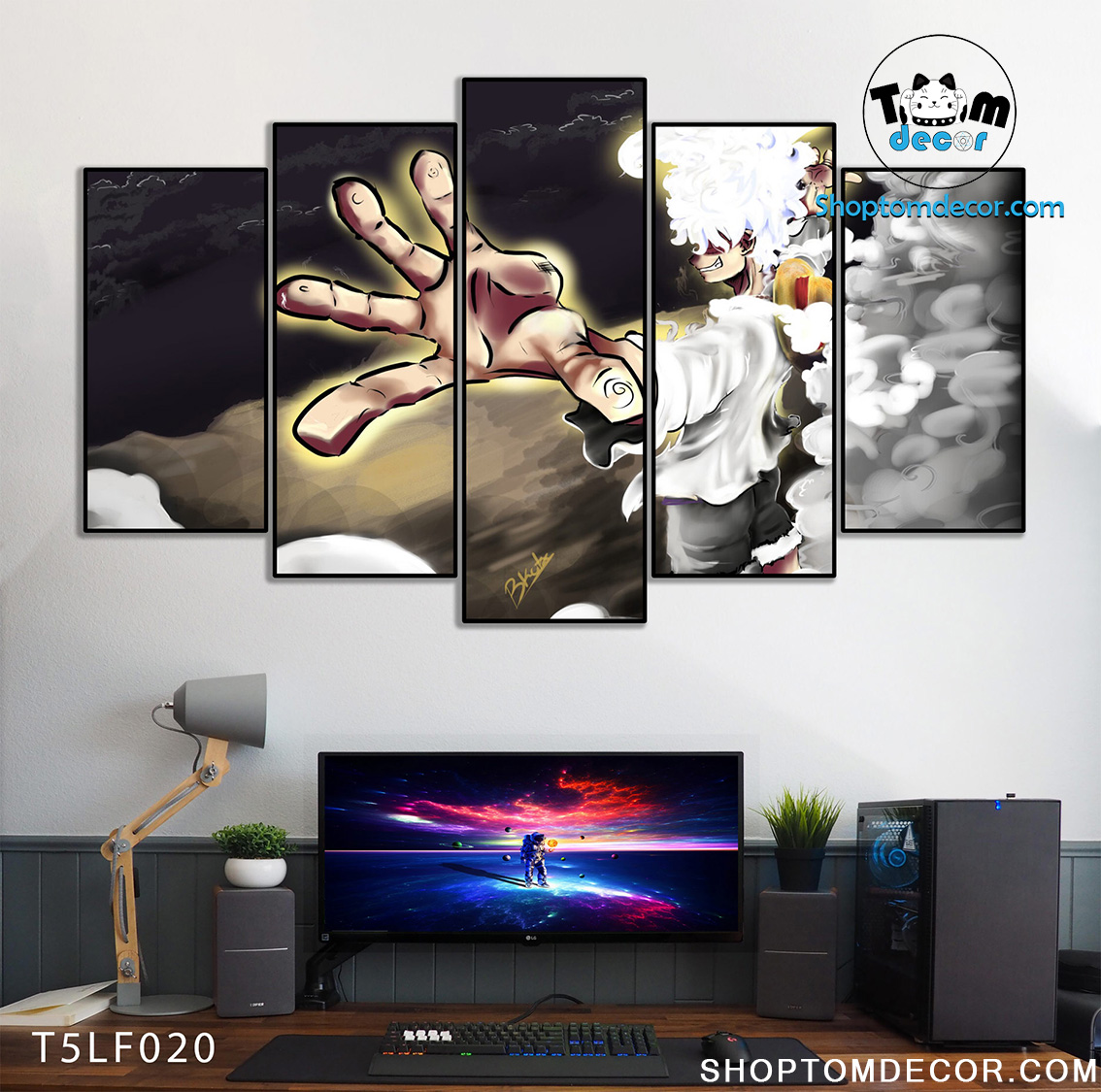 Tranh Luffy Gear 5 Ghép Hiệu Ứng Neon Tráng Gương Dán Tường,Tranh Canvas,Tráng Gương Nhựa Formex 5mm - Tranh One Piece T5LF020