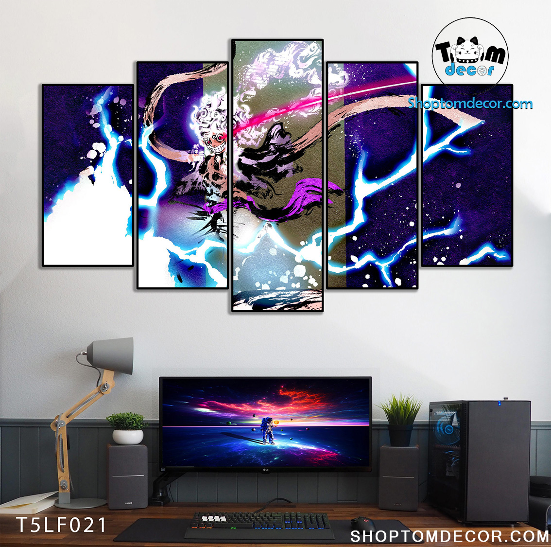 Tranh Luffy Gear 5 Ghép Hiệu Ứng Neon Tráng Gương Dán Tường,Tranh Canvas,Tráng Gương Nhựa Formex 5mm - Tranh One Piece T5LF021