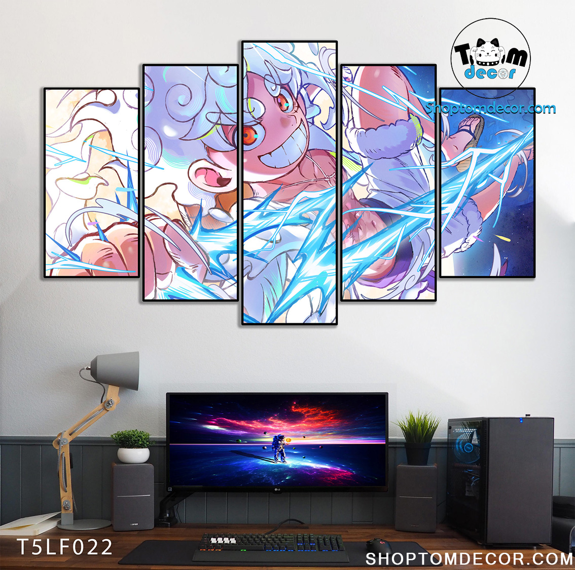 Tranh Luffy Gear 5 Ghép Hiệu Ứng Neon Tráng Gương Dán Tường,Tranh Canvas,Tráng Gương Nhựa Formex 5mm - Tranh One Piece T5LF022
