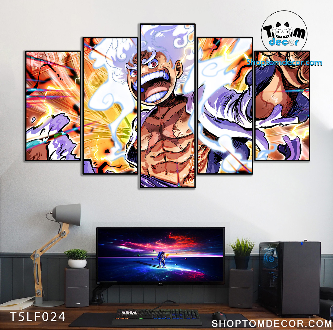 Tranh Luffy Gear 5 Ghép Hiệu Ứng Neon Tráng Gương Dán Tường,Tranh Canvas,Tráng Gương Nhựa Formex 5mm - Tranh One Piece T5LF024
