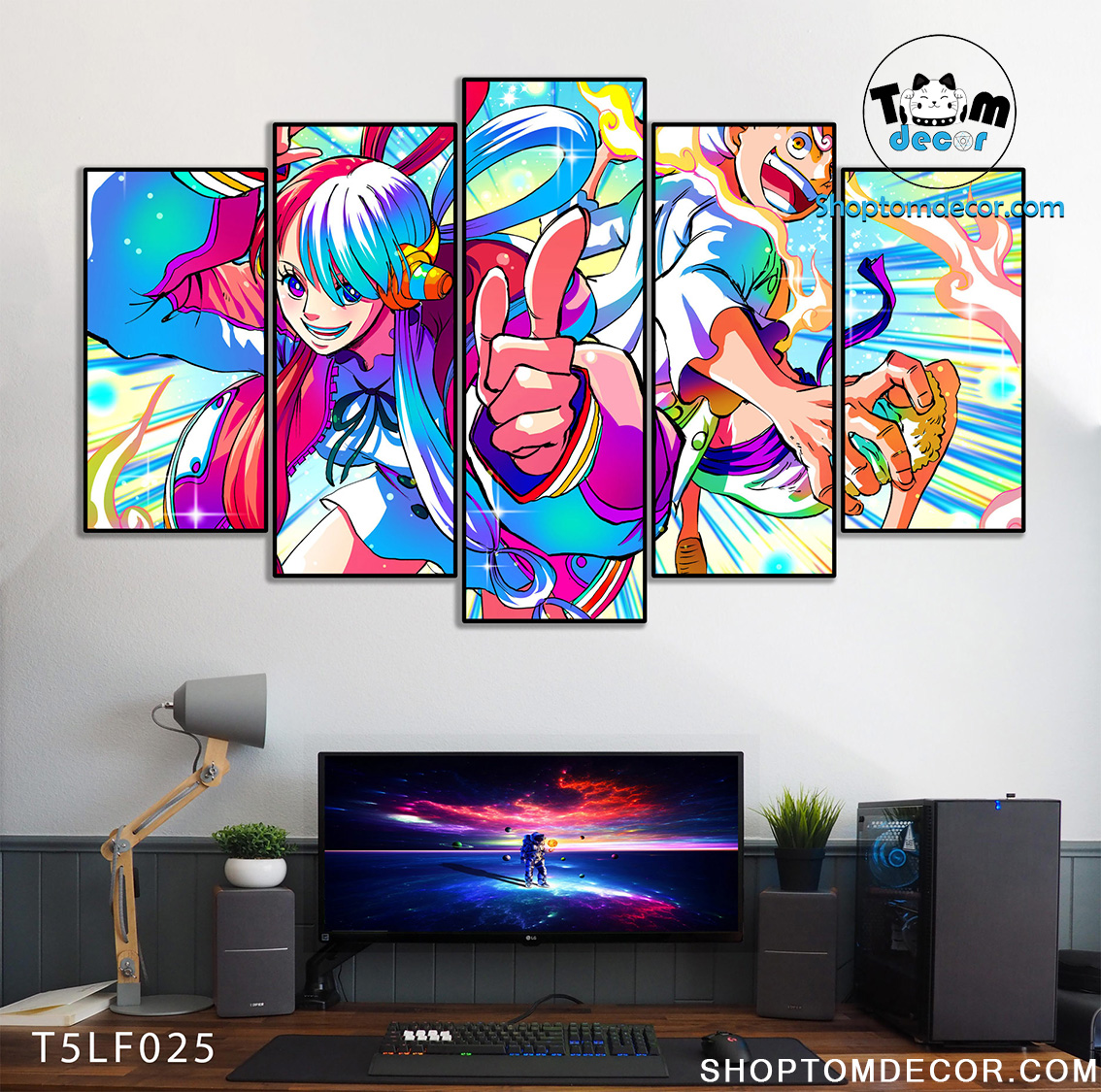 Tranh Luffy Gear 5 Ghép Hiệu Ứng Neon Tráng Gương Dán Tường,Tranh Canvas,Tráng Gương Nhựa Formex 5mm - Tranh One Piece T5LF025