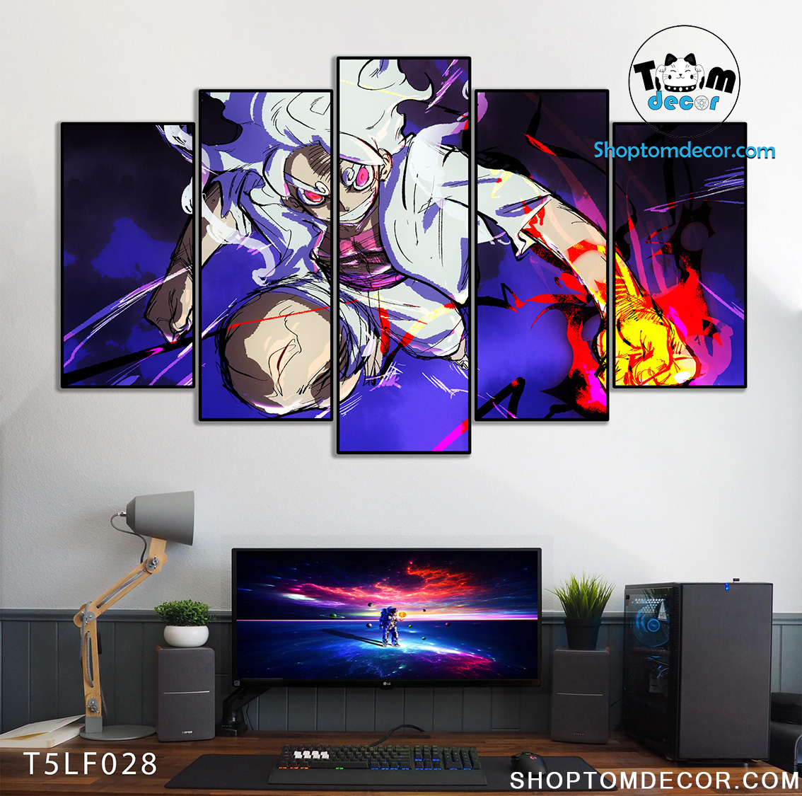 Tranh Luffy Gear 5 Ghép Hiệu Ứng Neon Tráng Gương Dán Tường,Tranh Canvas,Tráng Gương Nhựa Formex 5mm - Tranh One Piece T5LF028